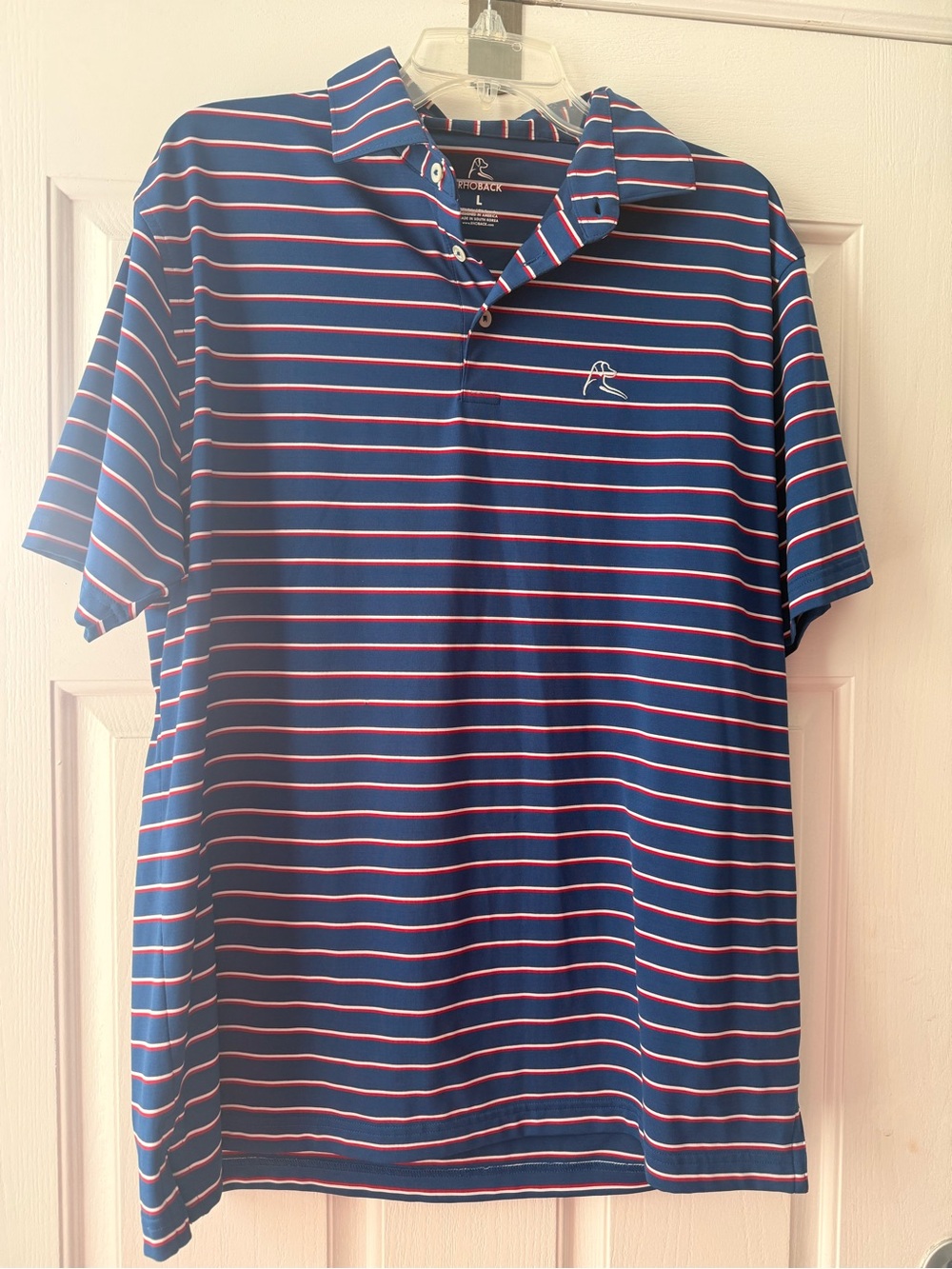 Rhoback Navy Polo with Red and White Stripes